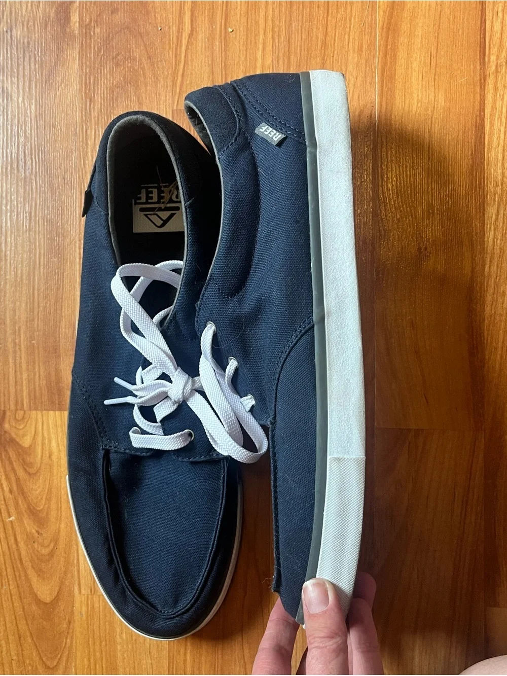 Reef Men's Navy Canvas Boat Shoes with White Laces